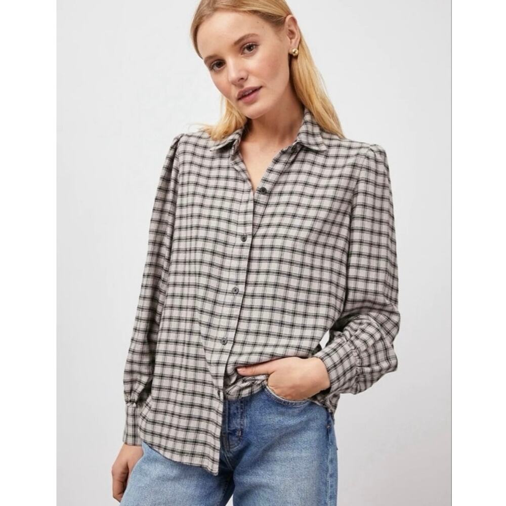 RAILS Women's L Angelica Malt Onyx Plaid Button Long Sleeve Shirt Casual